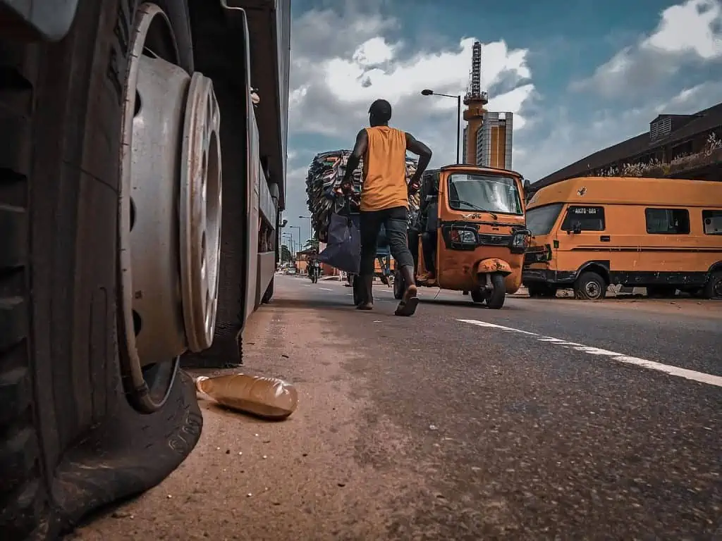 1. A flat tire of a truck