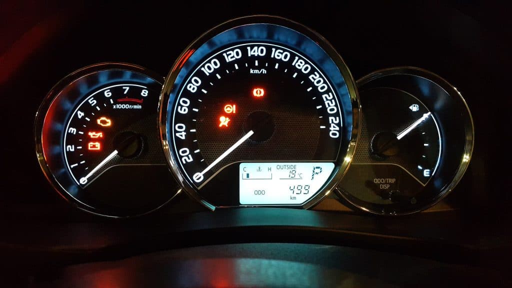 3. A modern speedometer in a Toyota Corolla