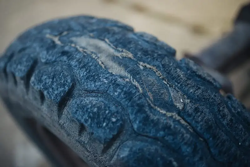 3. Close up of a worn tire