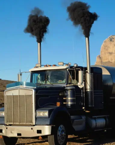 3. Diesel powered truck emits an exhaust gas rich in black particulate matter