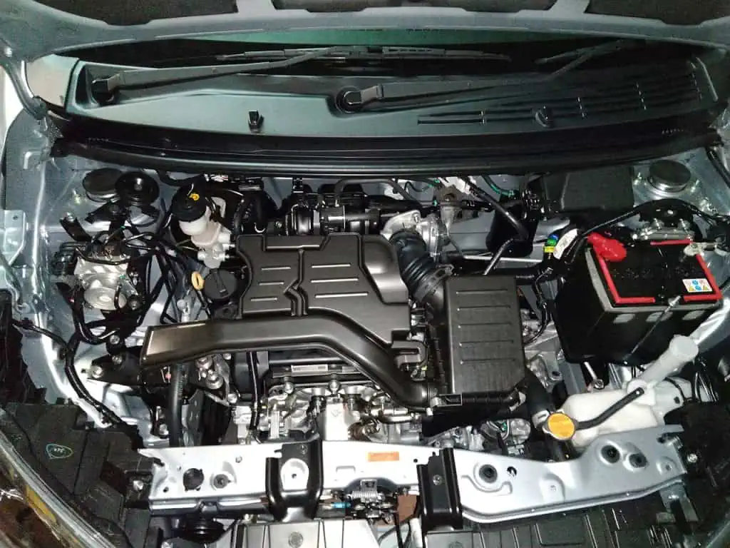 4. The engine bay of a Toyota car