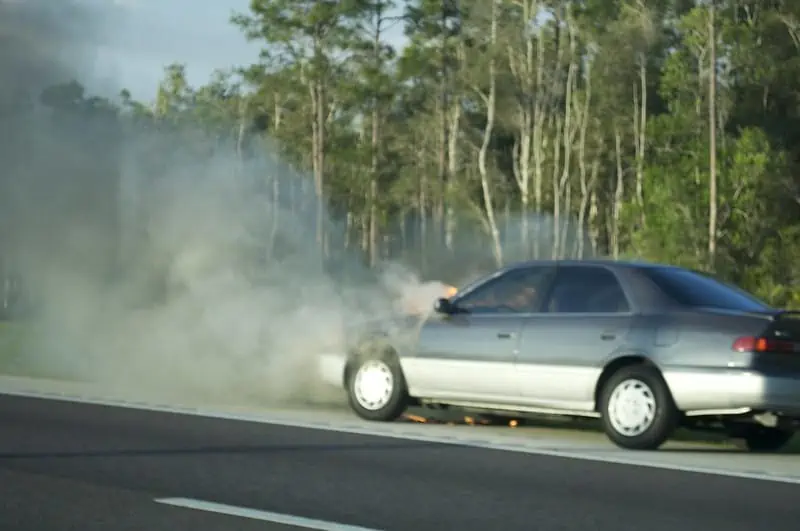 5. Car fire caused by overheated engine