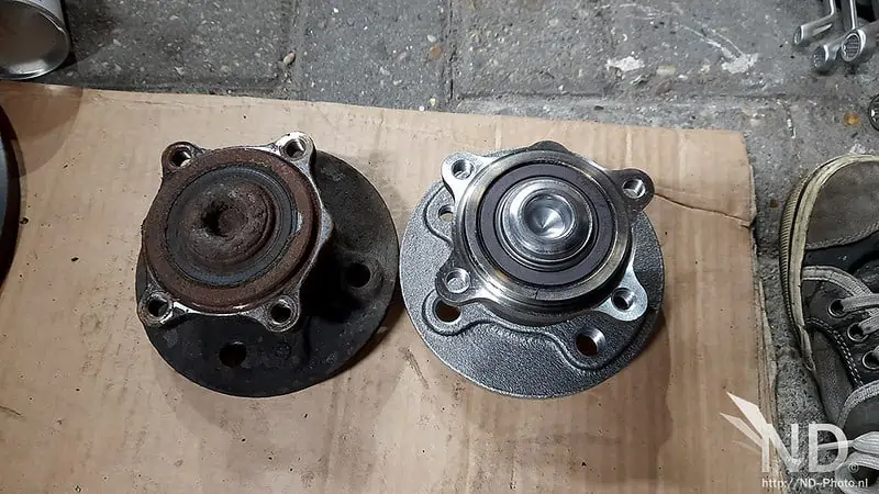 5. Wheel bearings fitted in wheel hubs of a mini cooper