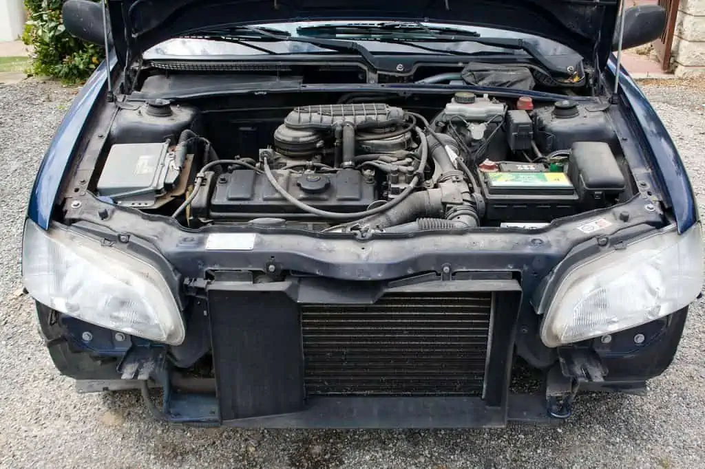 6. Car engine bay with radiator in front