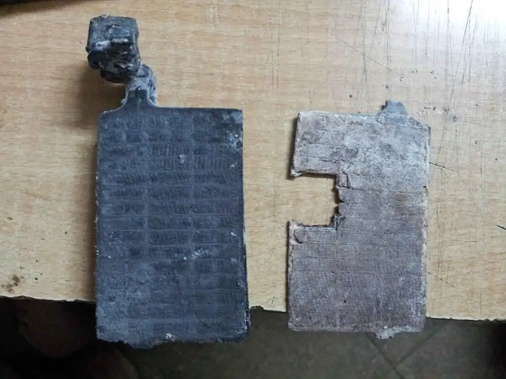 6. Sulfated plates from a 12 V 5 Ah car battery