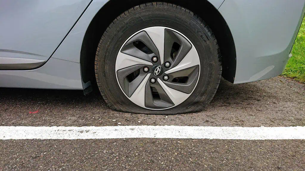 7. Flat tire on a Hyundai car because of a slow tire leak