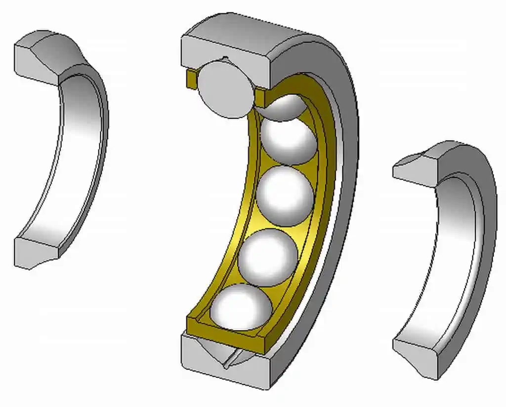 8. A 4 point angular contact ball bearing